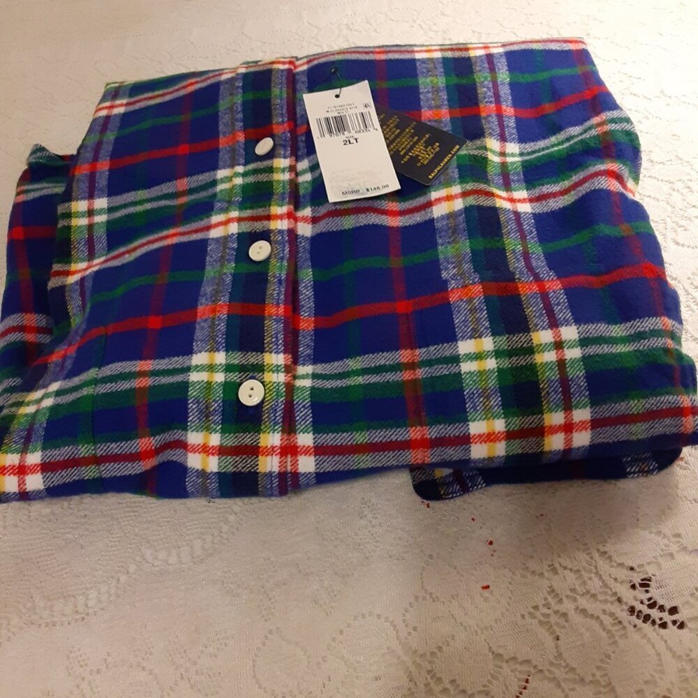Polo Ralph Lauren (2xlt)Men's  Long Sleeve Red/White/Green Flannel Shirt - Picture 4 of 4